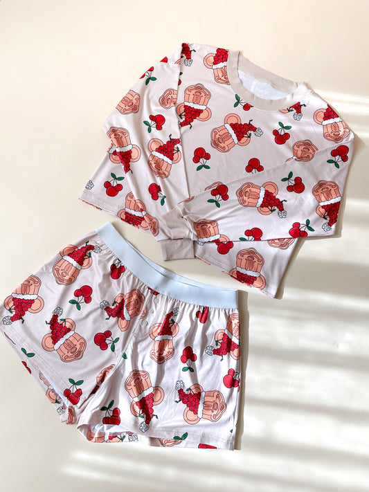 Women's Cherry Waffle Pajamas *READY TO SHIP