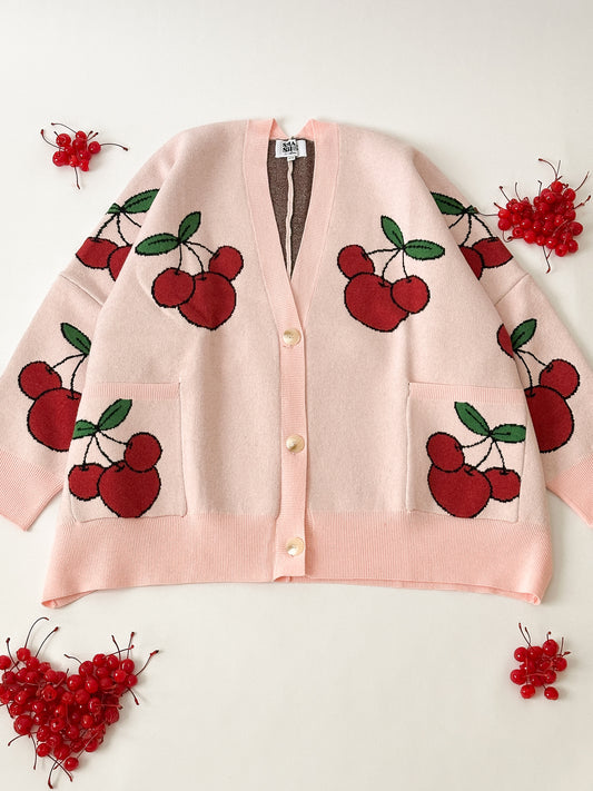 Pink Cherry Cardigan VERY OVERSIZED *READY TO SHIP
